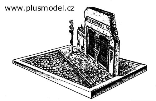 Strassenruine WWII - Metzgerei mit Straßenrand