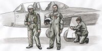 Two Fouga Magister Pilots and Mechanic