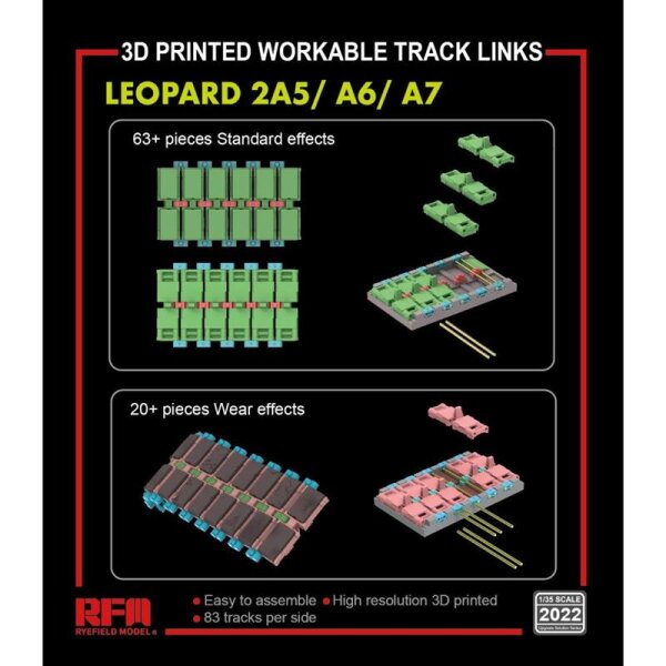 Leopard 2A5/A6/A7 Einzelgliederketten 3D-Druck