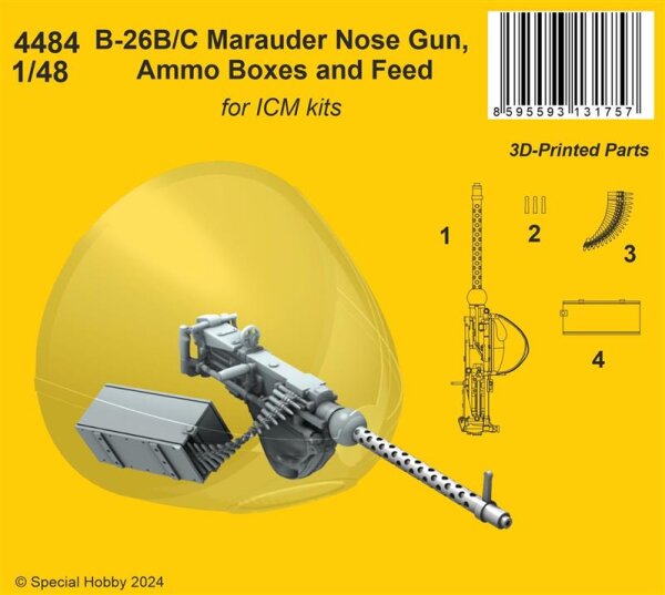 1/48 Martin B-26B Marauder Nose Gun, Ammo Boxes and Feed for ICM