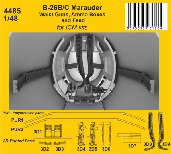 1/48 Martin B-26B/C Marauder Waist Guns, Ammo Boxes and Feed for ICM