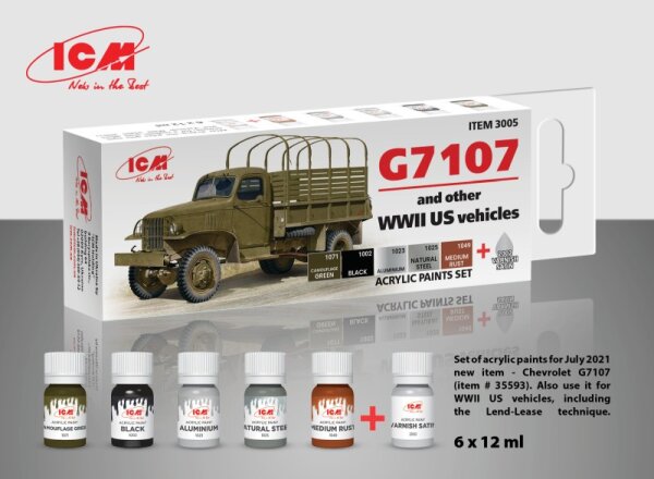 G7107 Army Truck and other WWII US Vehicles - Acrylic paint set