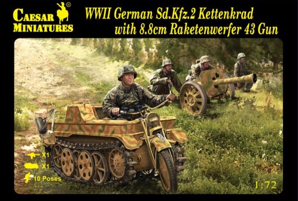 1/72 WWII German Sd.Kfz.2 Kettenkrad with 8.8cm Raketenwerfer 43 Gun