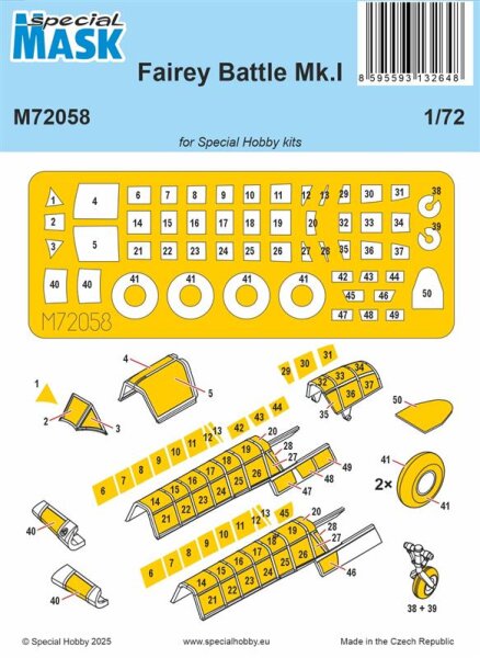 1/72 Fairey Battle Mk.I Canopy Frame Masks for Special Hobby / Azur-Frrom