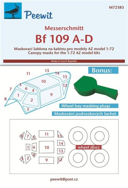 1/72 Messerschmitt Bf-109 A-D Canopy Mask for AZ Models