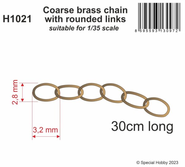 Coarse brass chain with rounded links - suitable for 1/35 scale