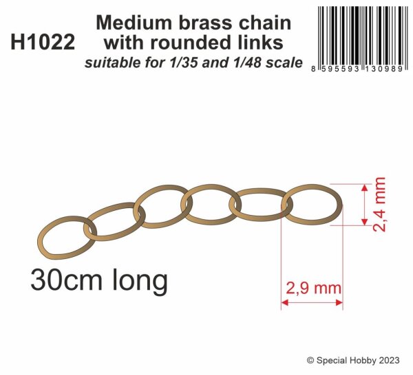 Medium brass chain with rounded links - suitable for 1/35 and 1/48 scale