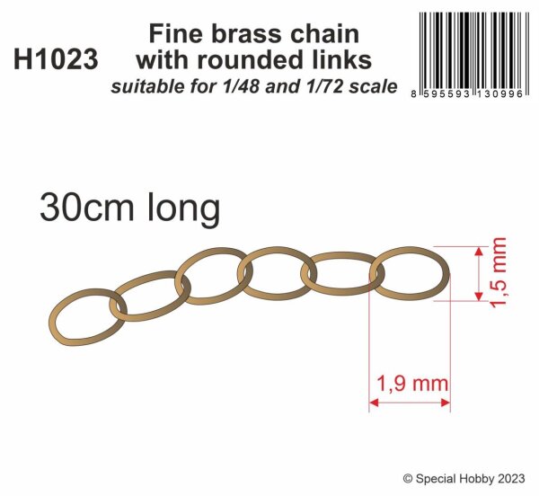 Fine brass chain with rounded links - suitable for 1/48 and 1/72 scale