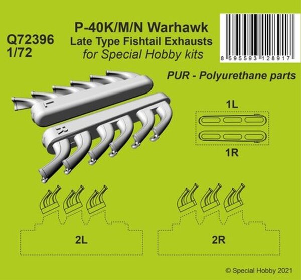 1/72 Curtiss P-40K/P-40M/P-40N Warhawk Late Type Fishtail Exhausts